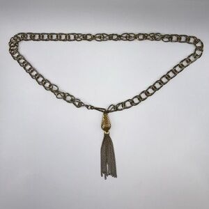 Vintage Chunky Gold Tone Double Link Chain With Tassel Necklace 36” Boho Hippie